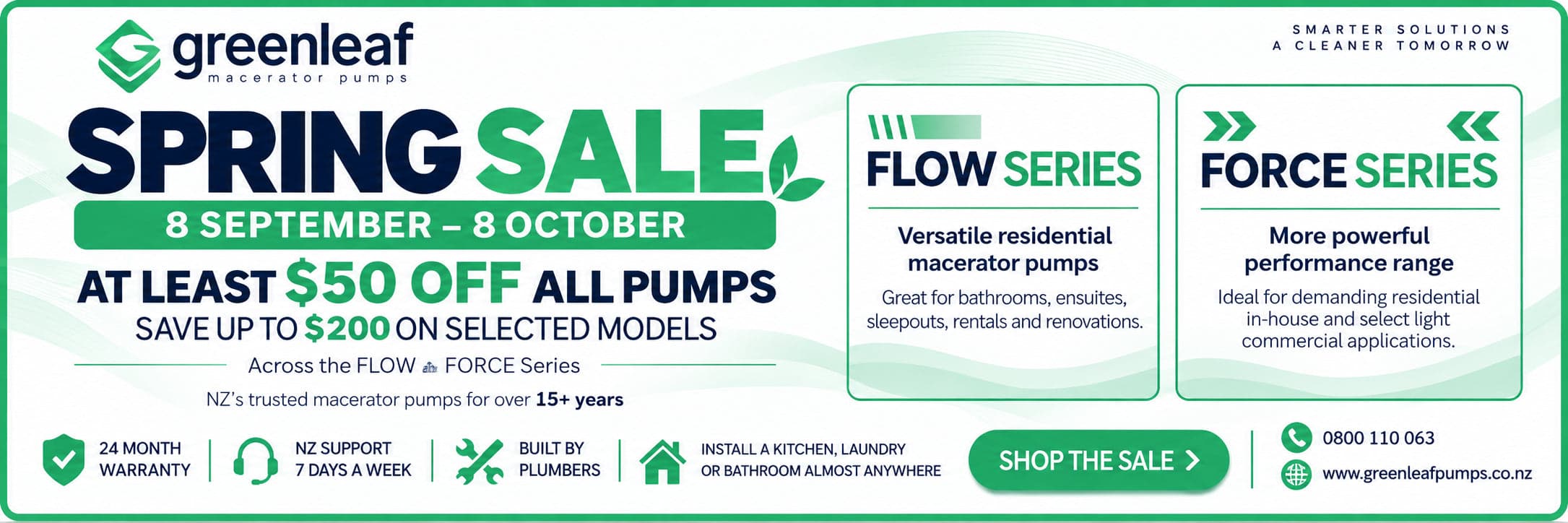 GreenLeaf Pumps Spring Sale, 8 September to 8 October: at least $50 off all pumps across the Flow and Force series